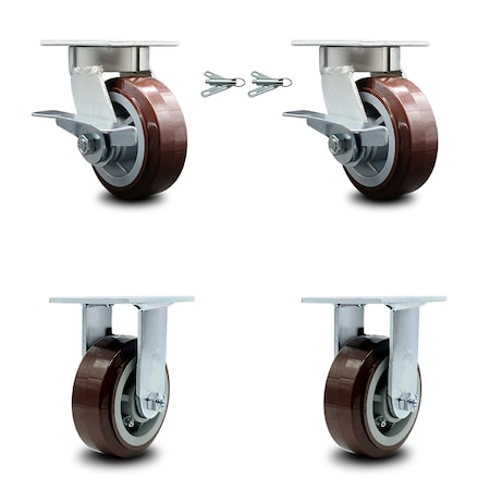 Service Caster 5 Inch Kingpinless Poly on Polyolefin Wheel Caster Swivel Locks 2 Rigid, 2PK SCC-KP30S520-PPUR-BSL-2-R-2